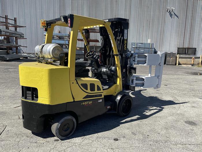 Used 10,000 POUND HYSTER MODEL S100FTBCS FORKLIFT WITH 64" DIAMETER CASCADE CLAMP - PENDING