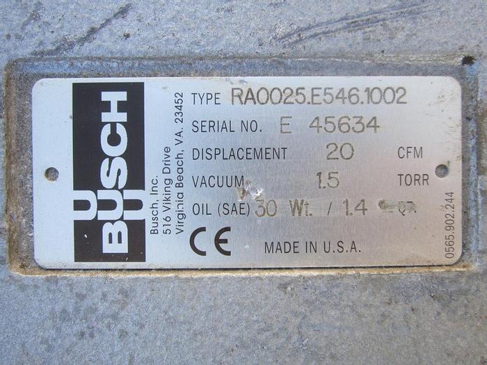 Used Pump, Vacuum, 1.5 HP, Busch, RA0025.E546.1002, S/st, Rotary (2) #S739712