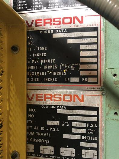 Used 250 TON VERSON GAP FRAME PRESS