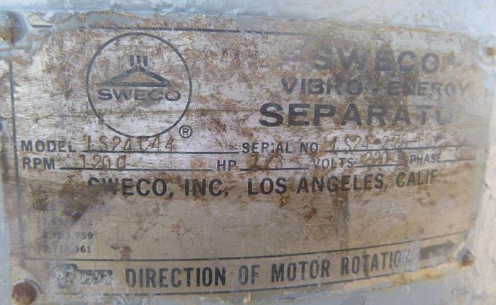 Used Screen, Sweco, 24", C/st, Single Deck, 0.33 HP #S744358