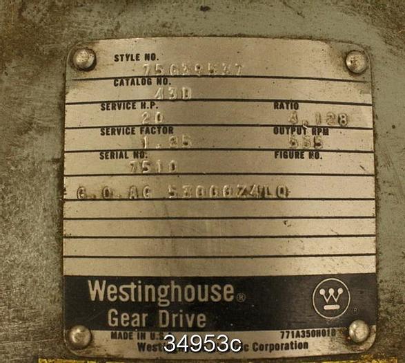Used Westinghouse 43D Gear Drive, 4.128/1 Ratio #34953