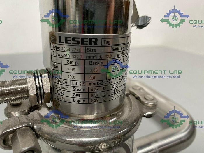 Used Leser 4854.774 Stainless Steel Valve w/ Piping & 1 1/2" & 3/4" Sanitary Fitting