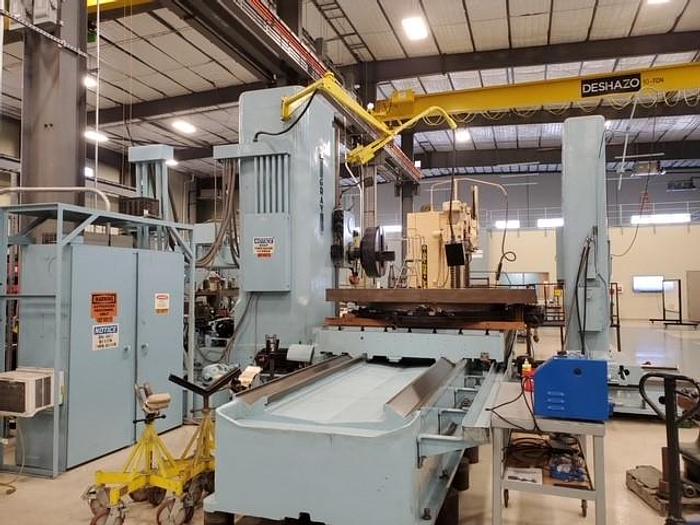 Used 6" Gray planer type horizontal boring mill, 86" X 218" Table, 200" X Travel, 109" Y Travel, 76" X 96" Air Lift Rotary Table, 50 Taper, 1000 RPM, 50 HP.