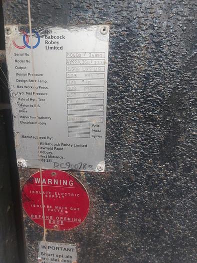 Used 2012 Babcock Robey Oil fired boiler