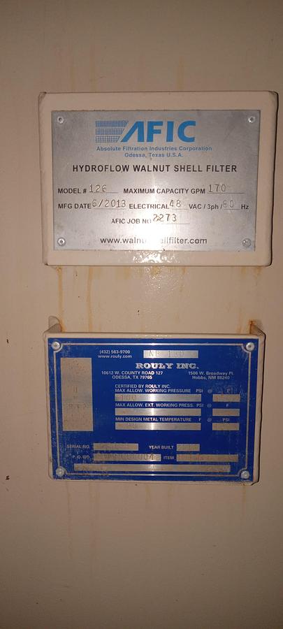 Used 2013 AFIC 126 Hydroflow Walnut Shell Filter