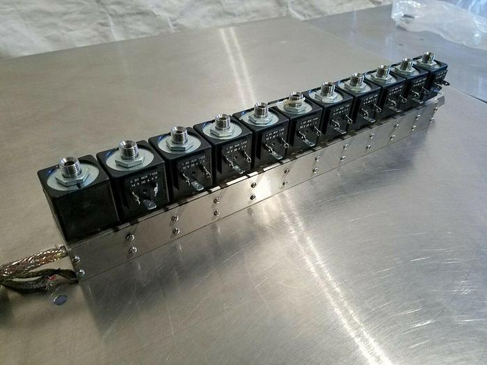 Used Solenoid Valve Manifold 11 Valves All Stainless Steel 24V