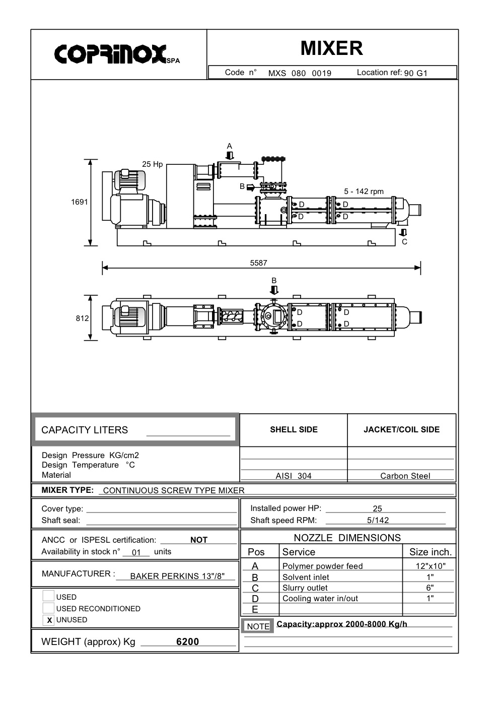 Usato Miscelatore BAKER PERKINS 13"/8" da 8000 Litri