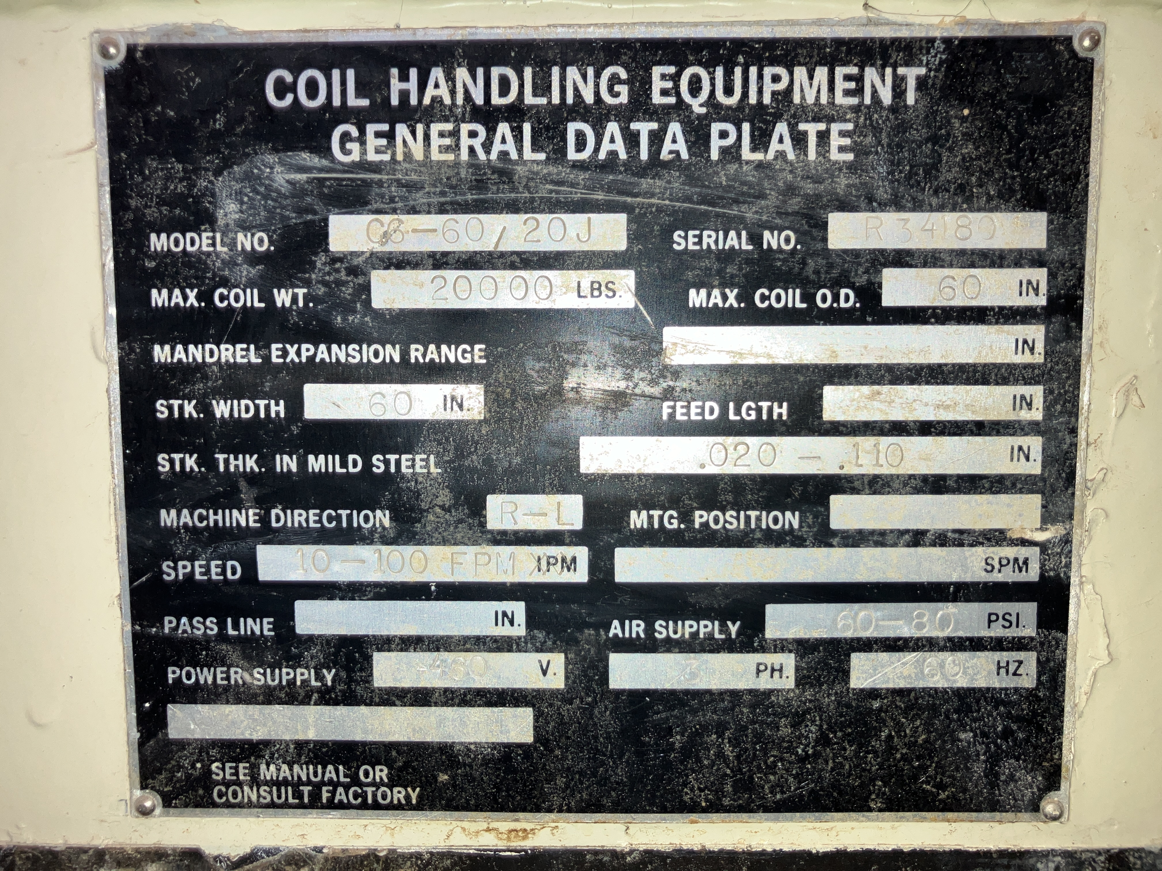 Used 20,000 lb. x 60 in. x .020 - .110 Rowe Cradle / Straightener