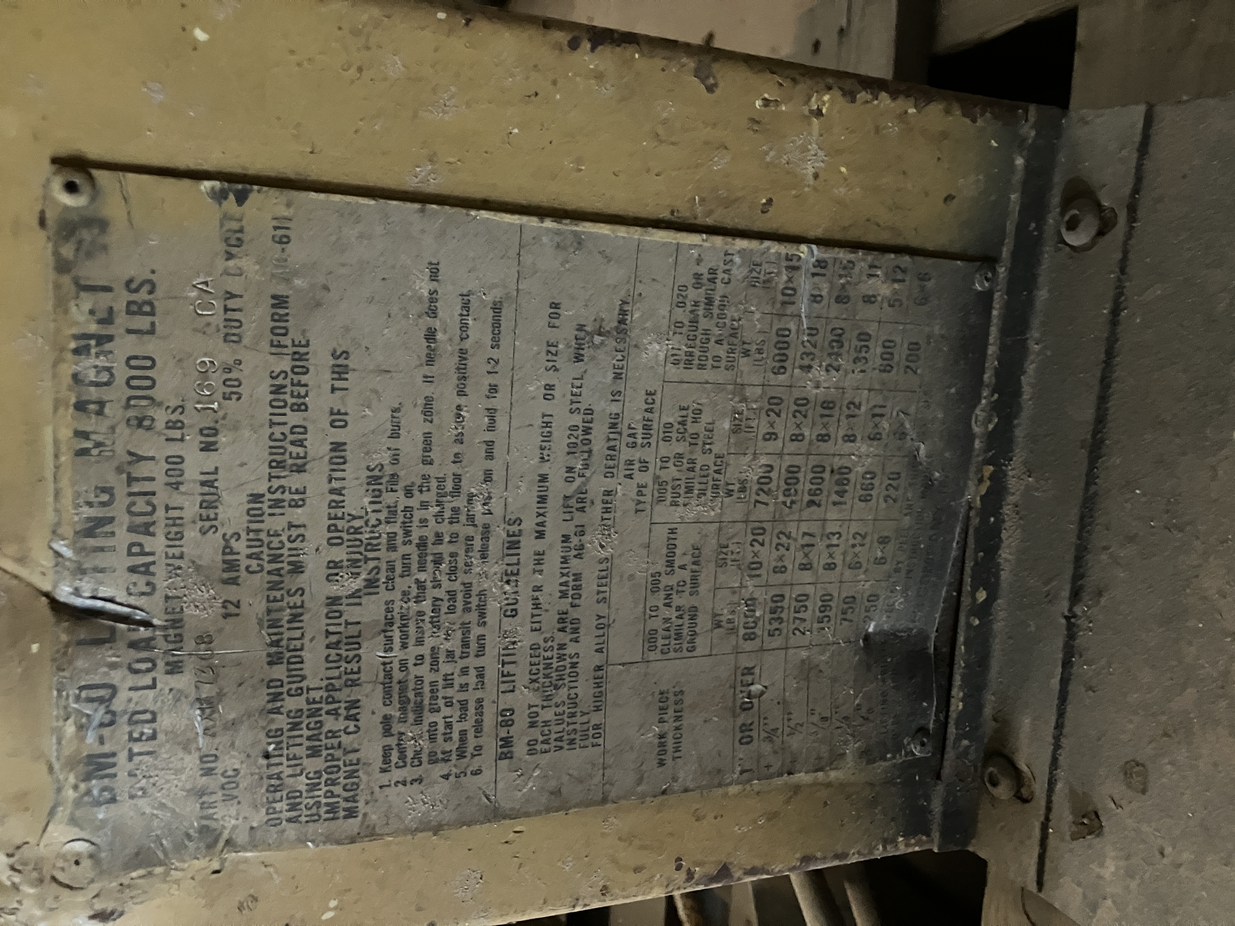 Used BM-80 Walker-Bux 8000lb lifting magnet,