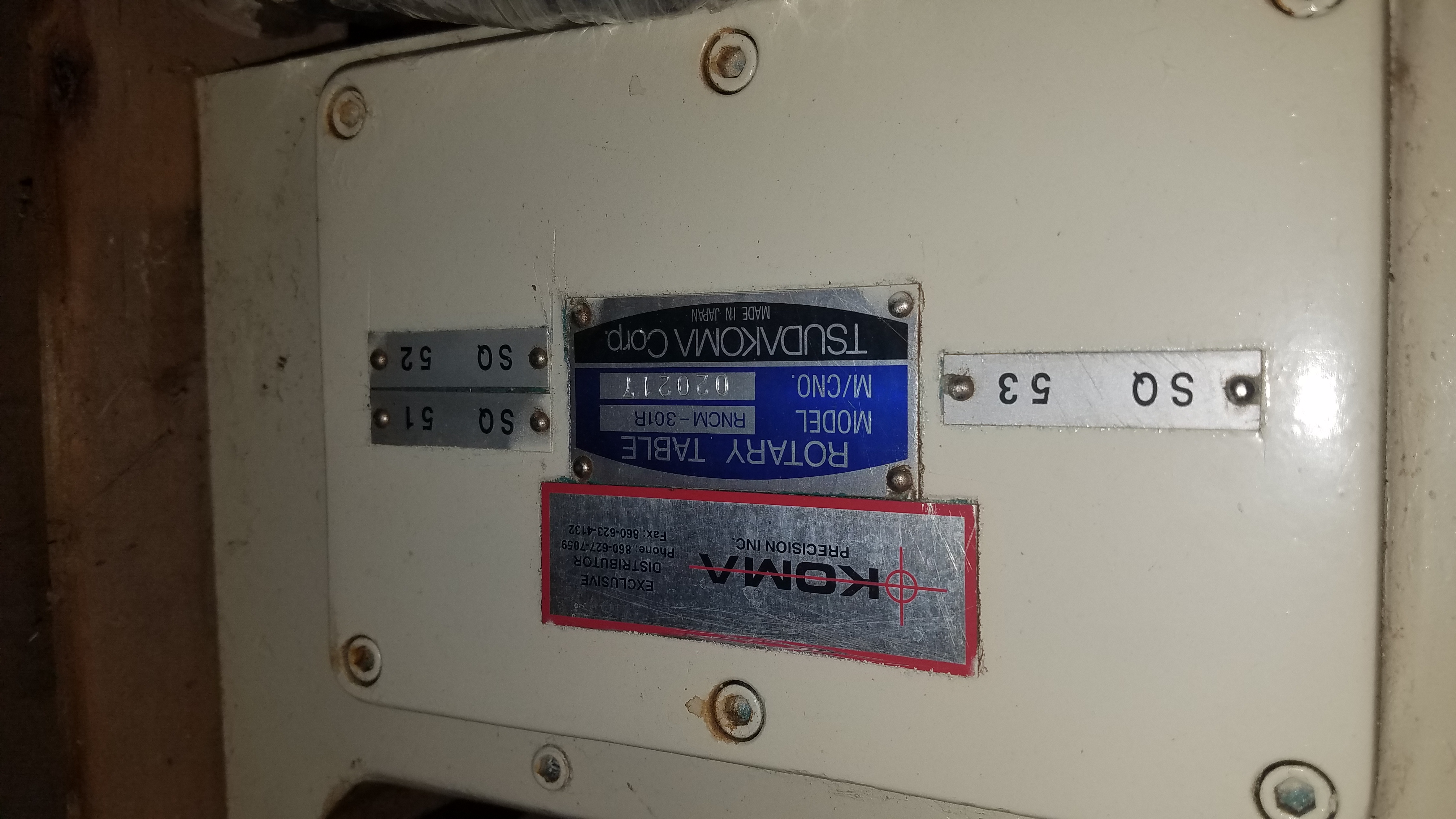 Used 12" Tsudakoma Model RNCM-301R CNC Rotary Table; Mfg. 2001