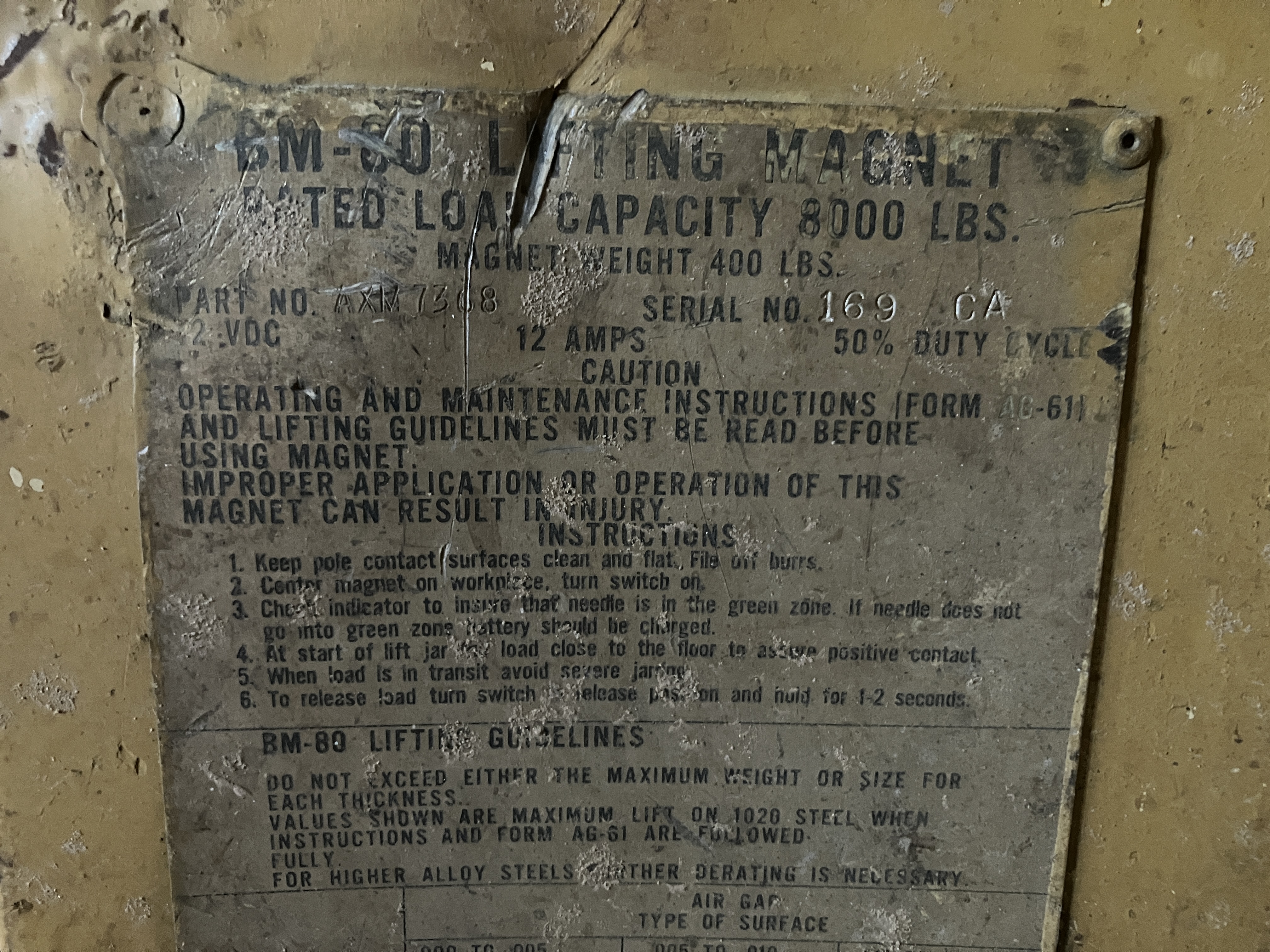 Used BM-80 Walker-Bux 8000lb lifting magnet,