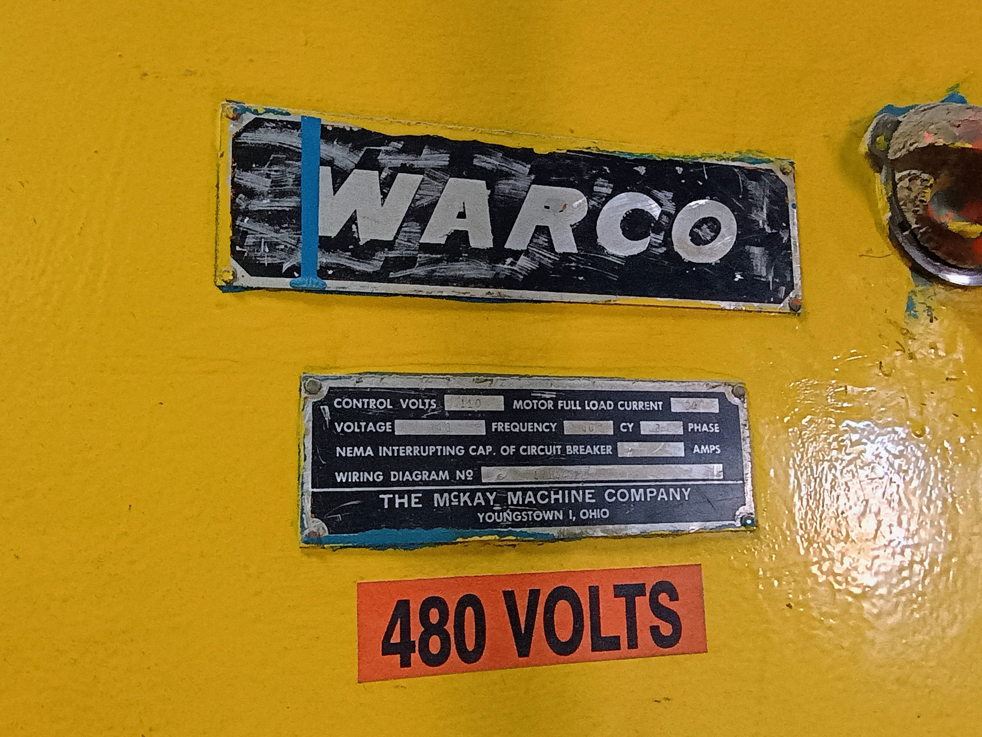 Used 100 Ton, McKay/Warco Straight side press, 42"x 72" #4281
