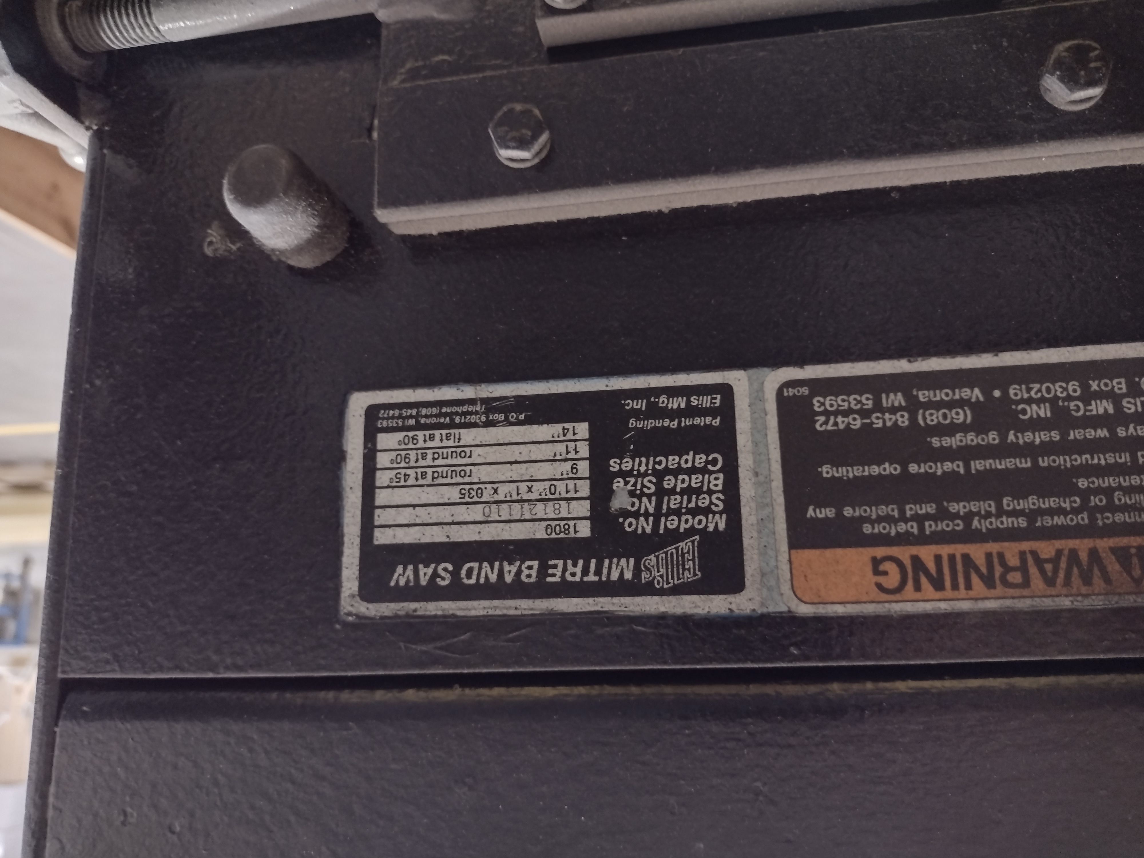 Used 11" x 14" Ellis Horizontal Mitering Bandsaw, Mdl 1800