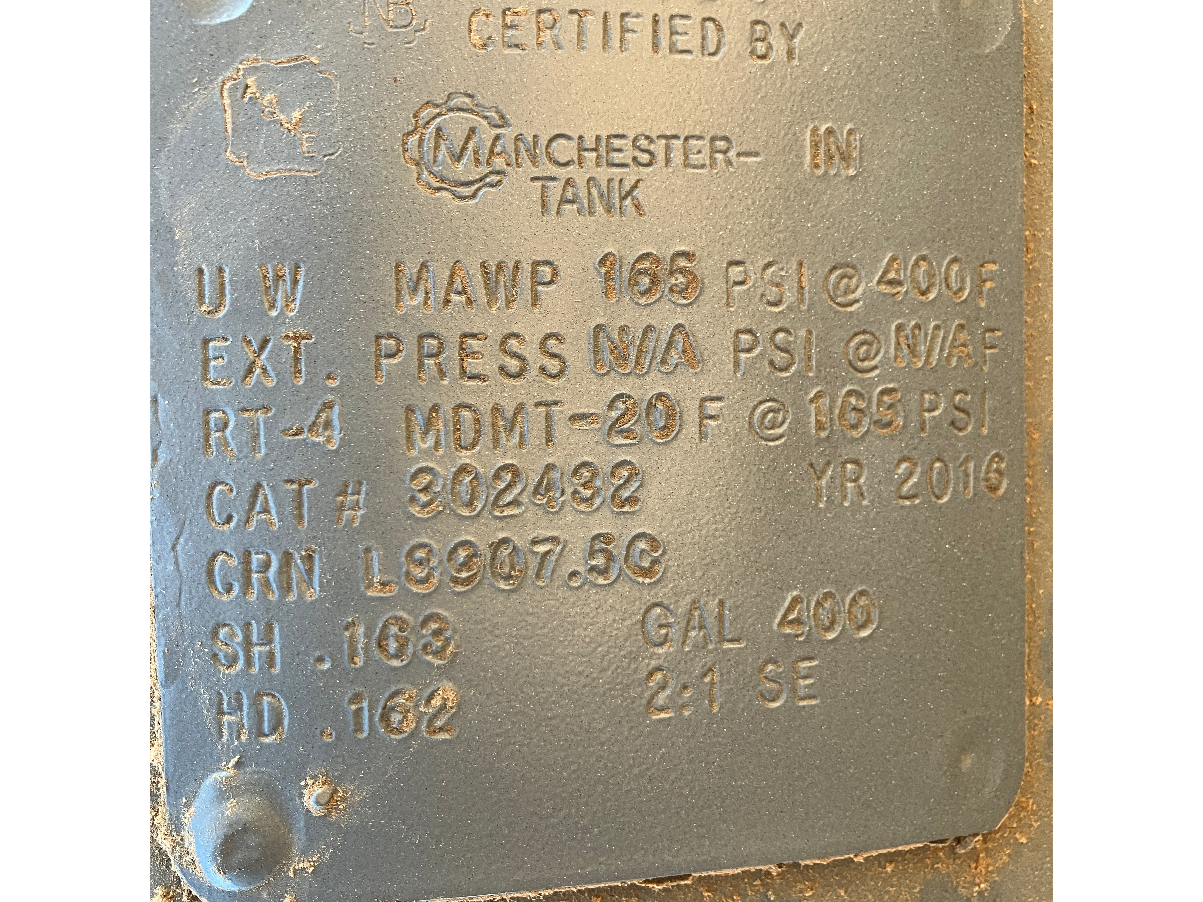 Used 400 Gal. Vertical Air Tank -  2016, Like New #4256