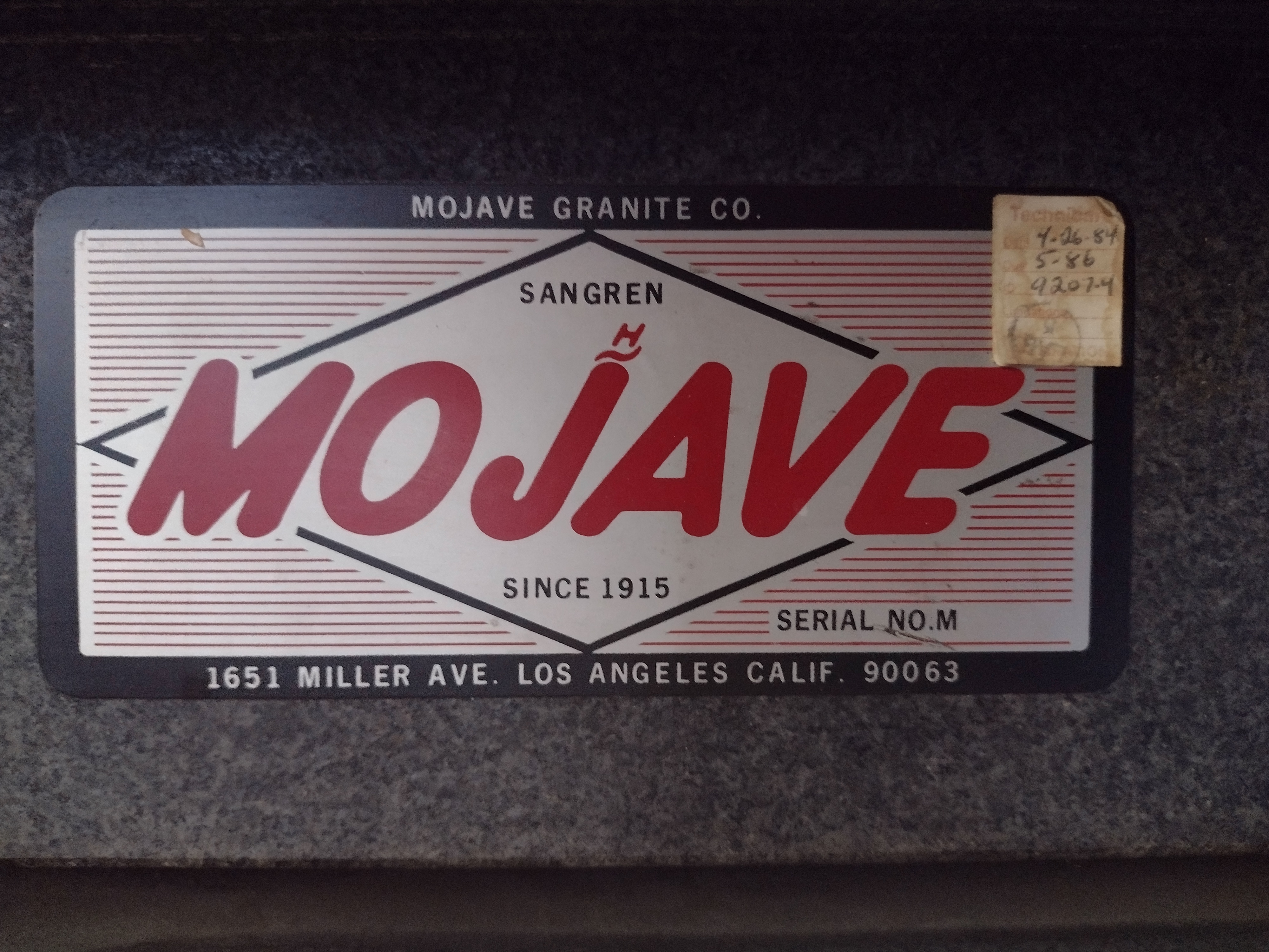 Used 48" x 72" x 10" Mojave Granite Surface Plate #4189