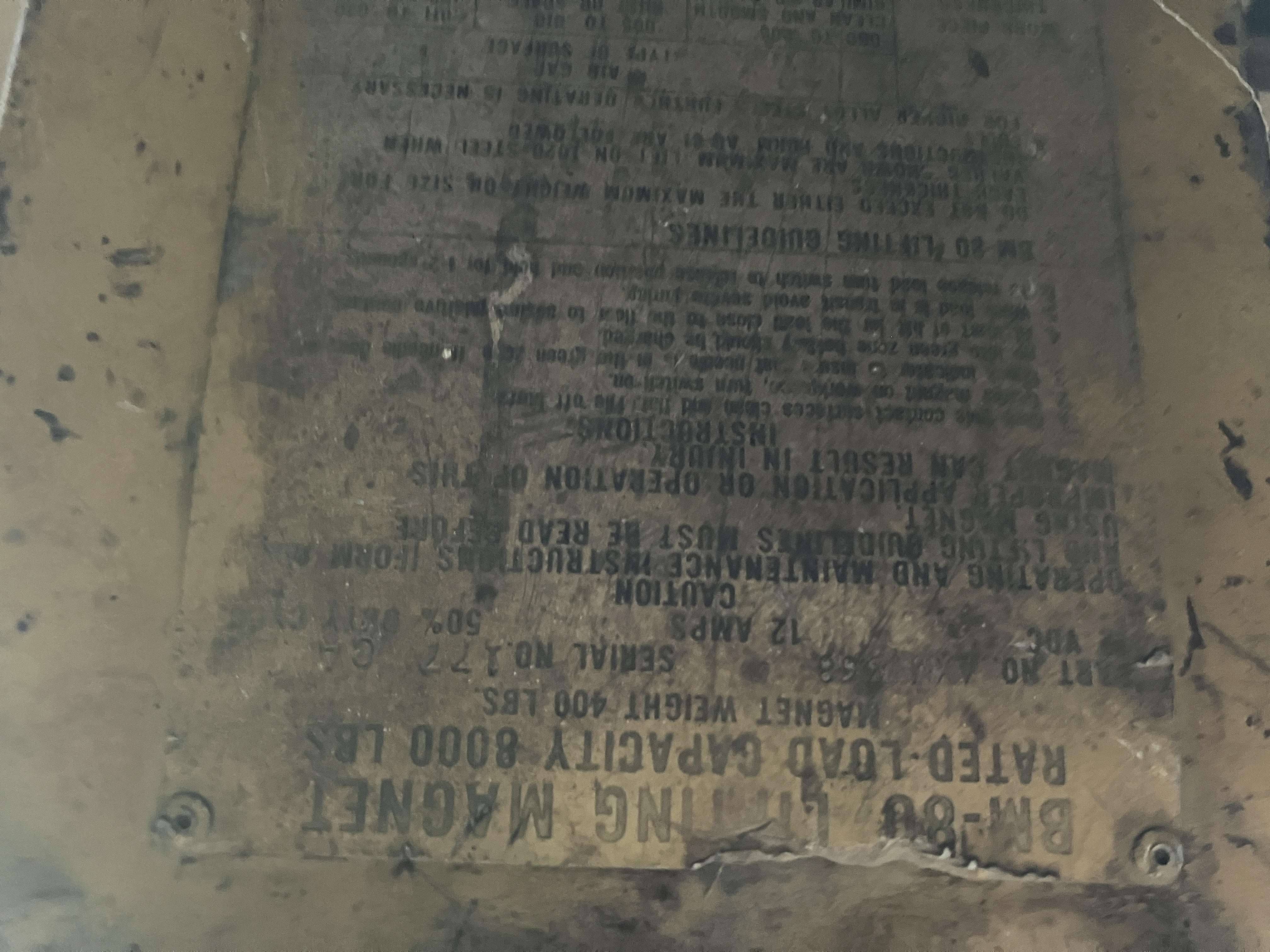 Used BM-80 Walker-Bux 8000lb lifting magnet,