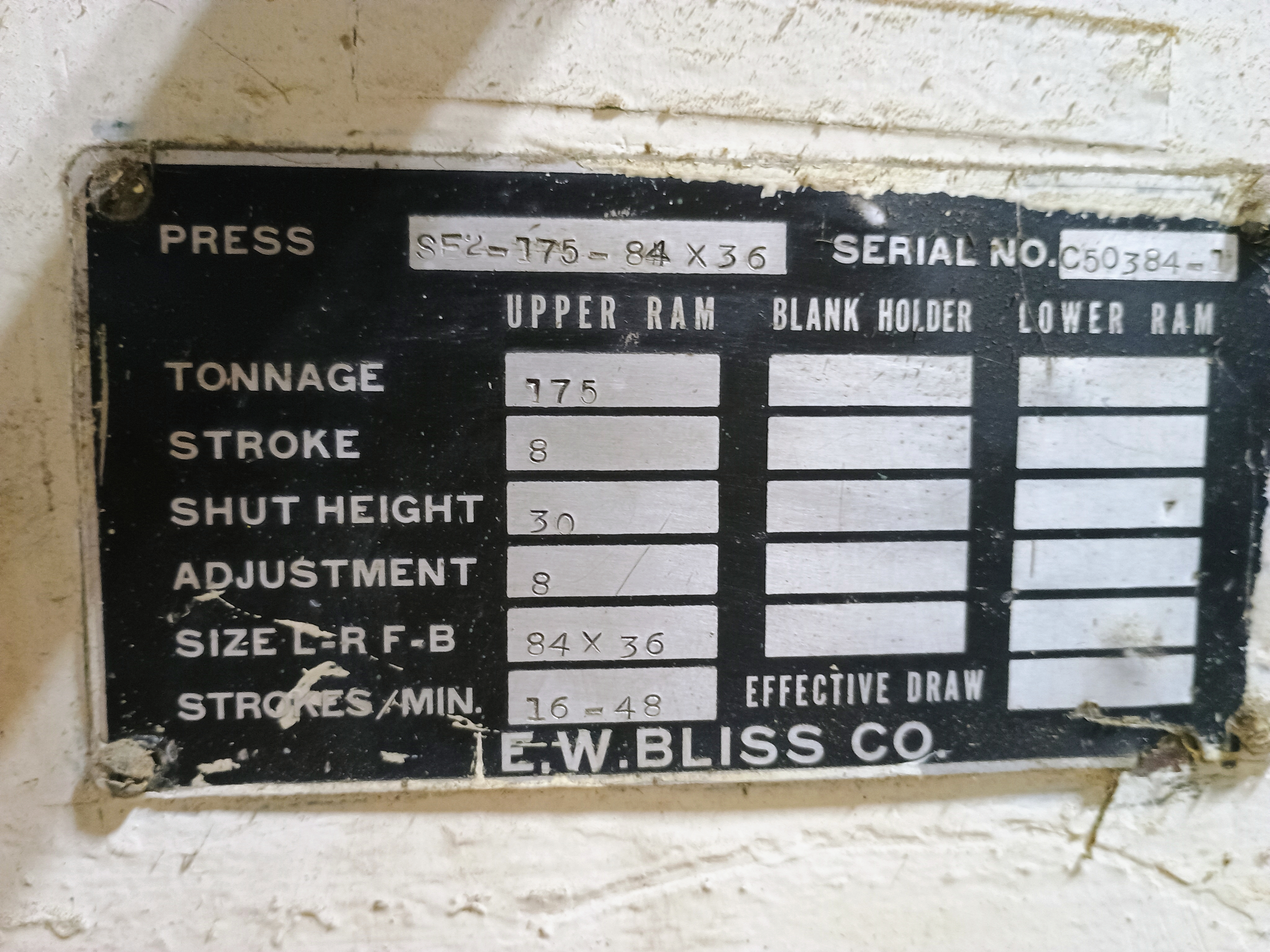 Used 175 ton Bliss Straight Side Press, SE2-175-84-36, Bed 84"x40" #4283