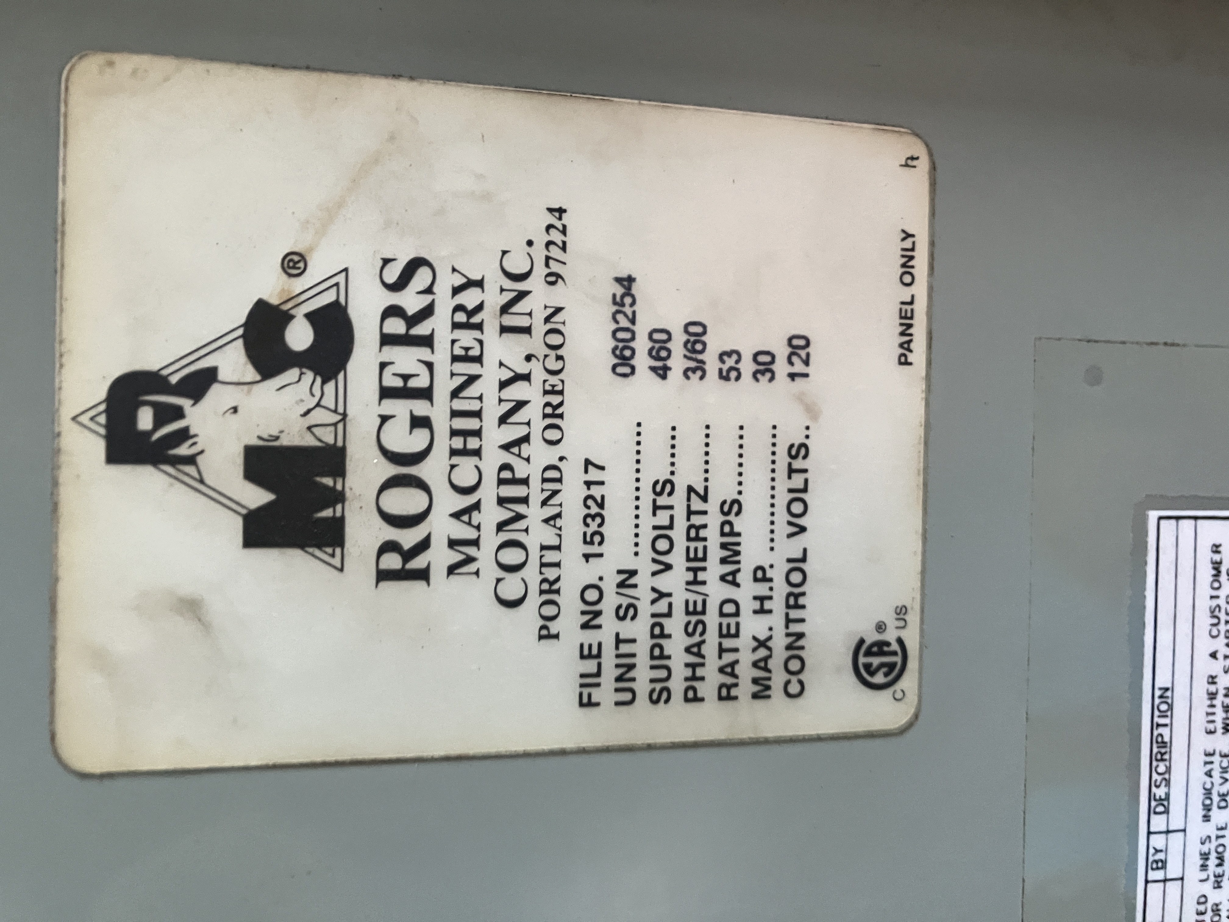 Used 30 HP Rogers Rotary Screw Air Compressor #4212