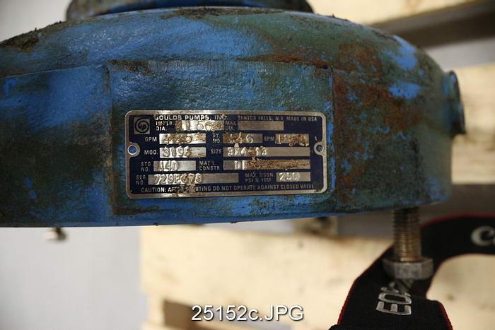 Used Goulds 3196 Goulds 3196, 3X4X13, 6 Vane Impeller, 11.5" Diameter Impeller,  Ductile Iron Casing, Ductile Iron Impeller, Ductile Iron Stuffing Box, Mechanical Seal, Mtx Power End #25152