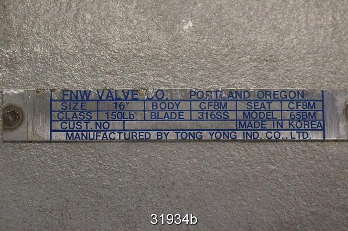 Used Fnw 65BM 16" Hand Operated Knife Gate Valve #31934