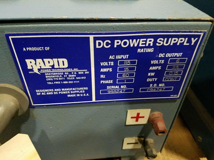 Used Rapid DC Power Supply 6 Volts 25 Amps Plating Rectifier 115 Volt in