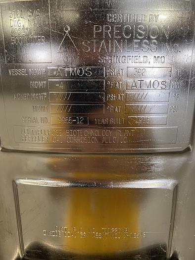 Used Precision  500 Liter Stainless Steel Mixing Tank w/ PharMix Agitator & Controller