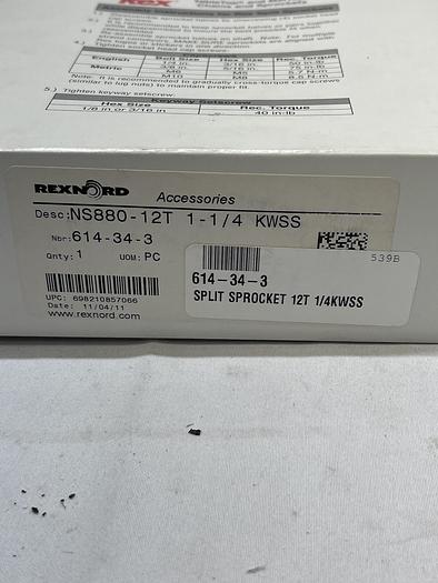 Rexnord NS880-12T 1-1/4 KWSS 614-34-3