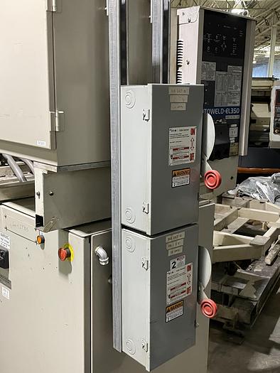 Used MOTOMAN EA1400N DUAL ARM ROBOTIC MIG WELDING CELL WITH 11,000 LB CAPACITY A/B SIDED INDEX TABLE