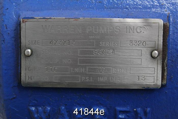 Used Warren 3320-4x3x13 Pump Power End, 9 Vane 13" Diameter Stainless Steel Impeller #41844