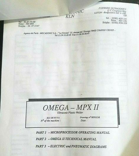 Used Omega Ultrasonic Plastic Welder MPXII in shielded cabinet with safety doors