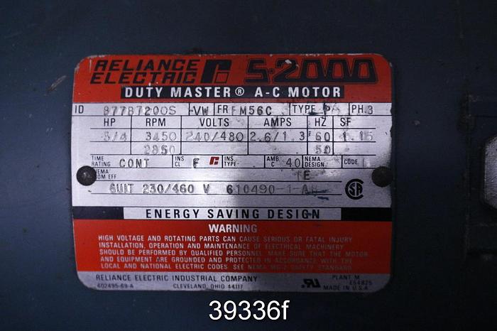 Used Reliance 01KA861758-UT Dc Motor, 60 Hp, 850/1250 Rpm, 500 Volts With Foced Vent #39336