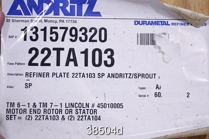 Used Andritz Sprout Bauer 22TF 22" Refiner Plate Set #38504