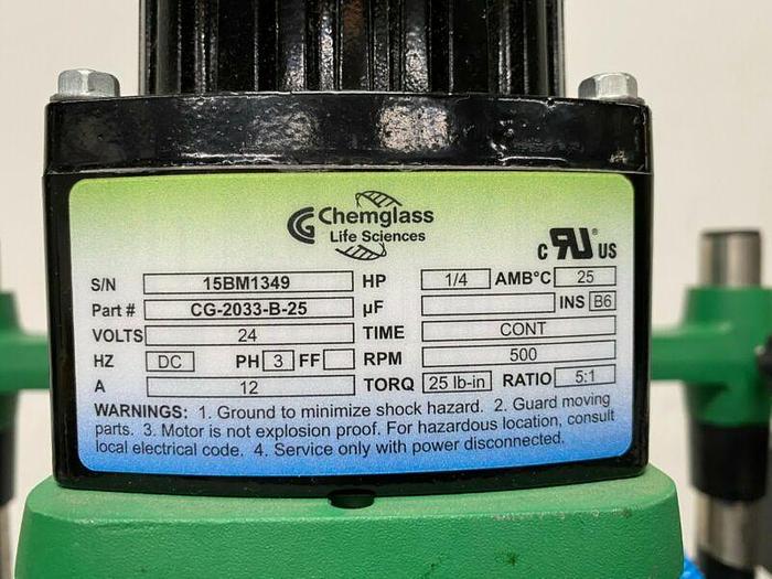 Used Chemglass 15 Liter Glass Reactor w/ Overhead Stirrer & Heating Pad & Mantle