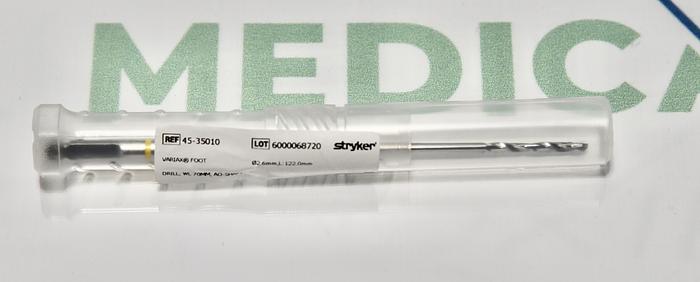 STRYKER 45-35010 Drill, 2.6 x 122 mm, WL70mm, AO-Shaft Type, For VariAxFibula Locking Plate System