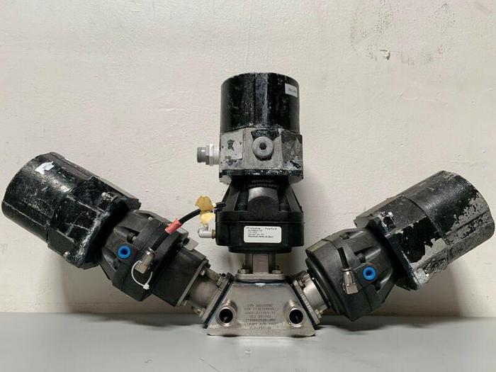 Used 3 ITT Pure-Flo Sherotec Stainless Steel Valves w/ Position Monitor 3/4" Sanitary
