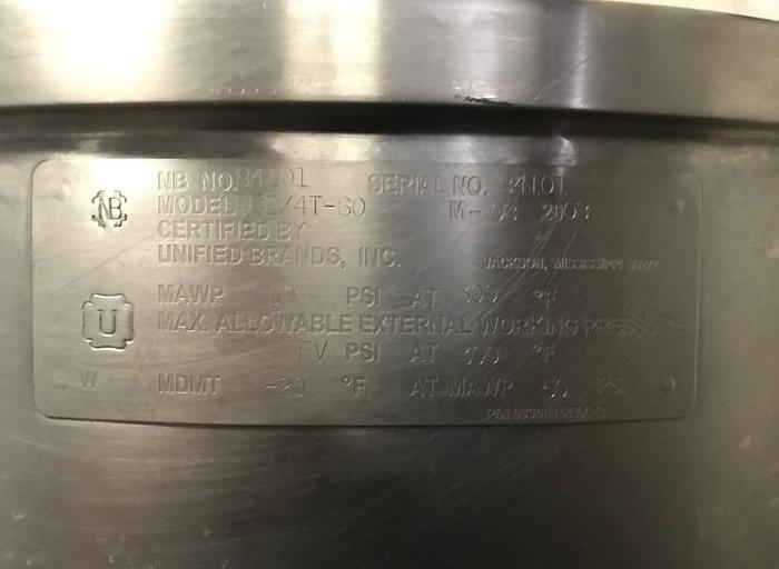 Used GROEN DEE 4T-60, 60 GAL. TILTING ELECTRIC STEAM KETTLE w/ COOKER/MIXER & SCRAPE SURFACE  #739