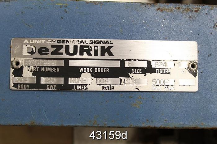 Used Dezurik 6" Hand Operated Knife Gate Valve #43159