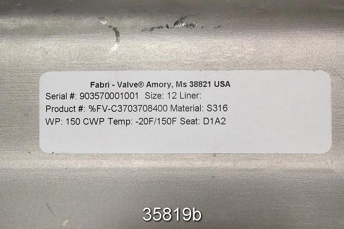 Used Fabri 12" Air Operated Knife Gate Valve, C37 #35819