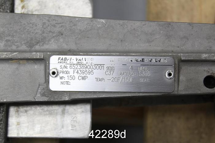 Used Fabri-Valve 4" Hand Operated Knife Gate Valve #42289