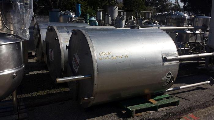 Used Tank, 500 Gallon, S/st, 48" X 60" FT/CBTank, 500 Gallon, S/st, 48" X 60" FT/CB #S740278