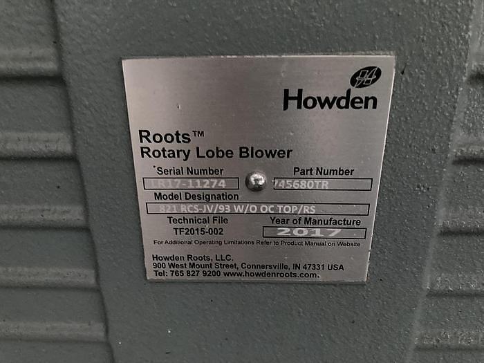 Used PdBLOWER PRESSURE PACKAGE WITH ROOTS 821 RCS-J POSITIVE DISPLACEMENT BLOWER