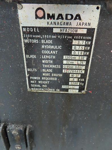 Used 1991 Amada HFA250W 12" x 10" Horizontal Bandsaw - 2 units available