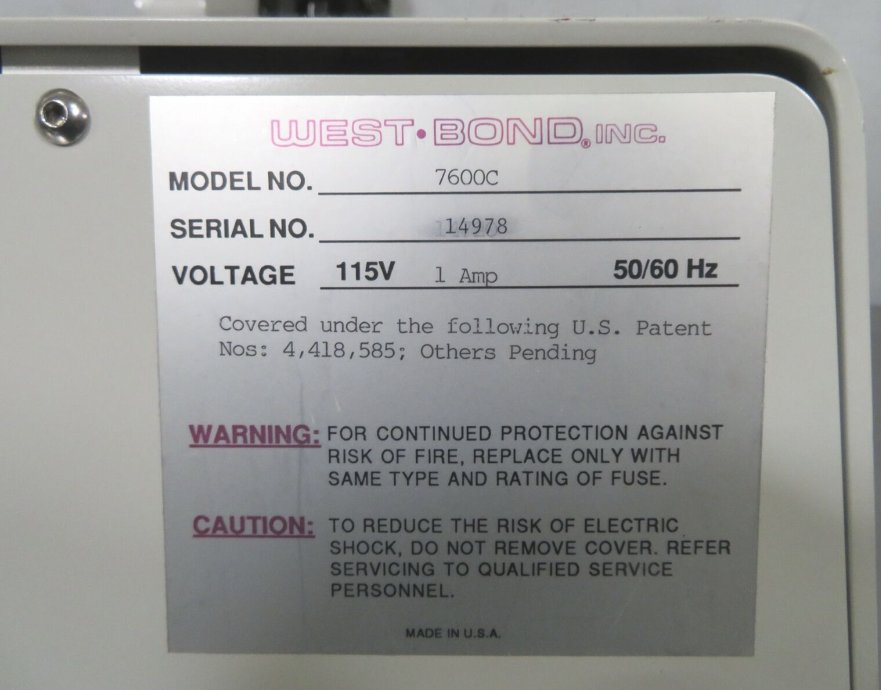 Used West-Bond 7600C Deep Access 90° Feed Wedge Wire Bonder (refurbished)