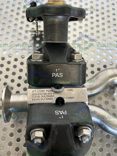 Used ITT  Pure-Flo 1-316L-RA25MAX 3- Way Diaphragm Valve w/ 1" Sanitary Fitting