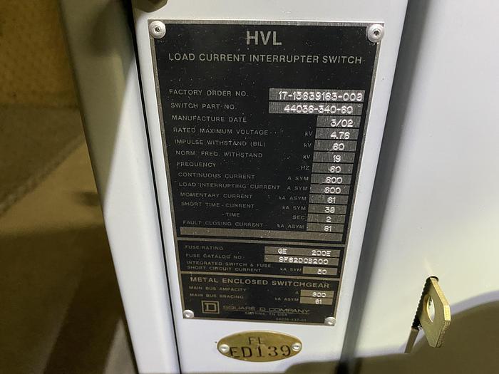 Used SQUARE D COMPANY 1000 / 1500 KVA DRY TYPE TRANSFORMER