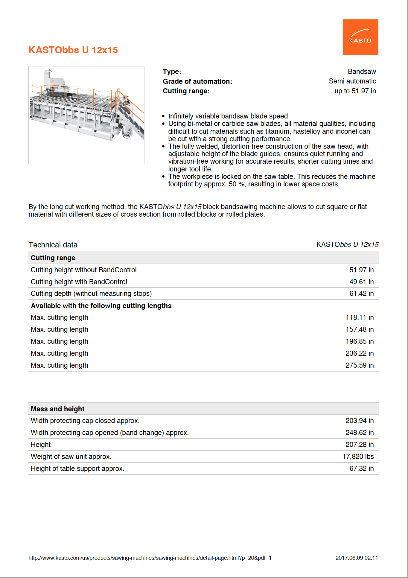 Used Kasto  Mdl. BBS 1260 / 1560 Plate & Block Saw STOCK #3888