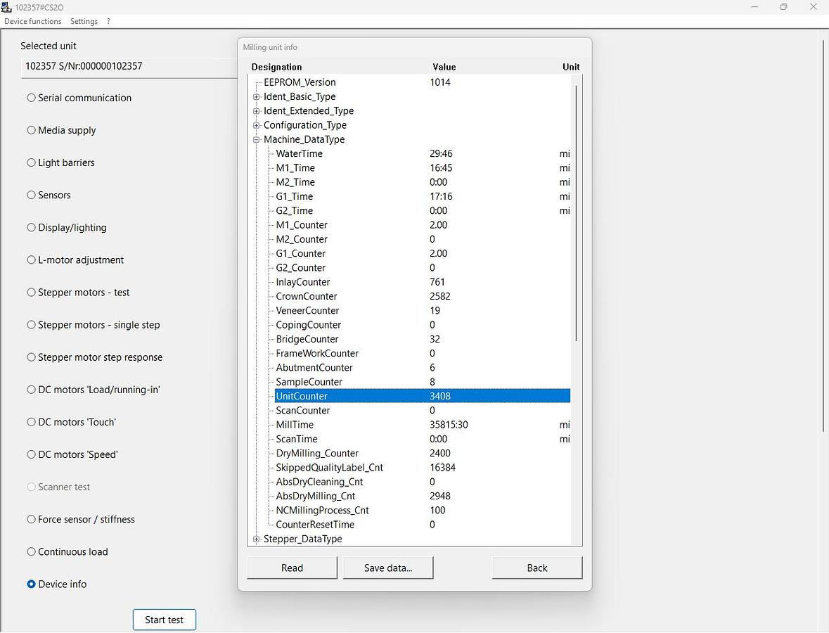 Used 2007 Sirona CEREC MC XL 2-Motor Wet Mill with 3,408 Mills (102357)