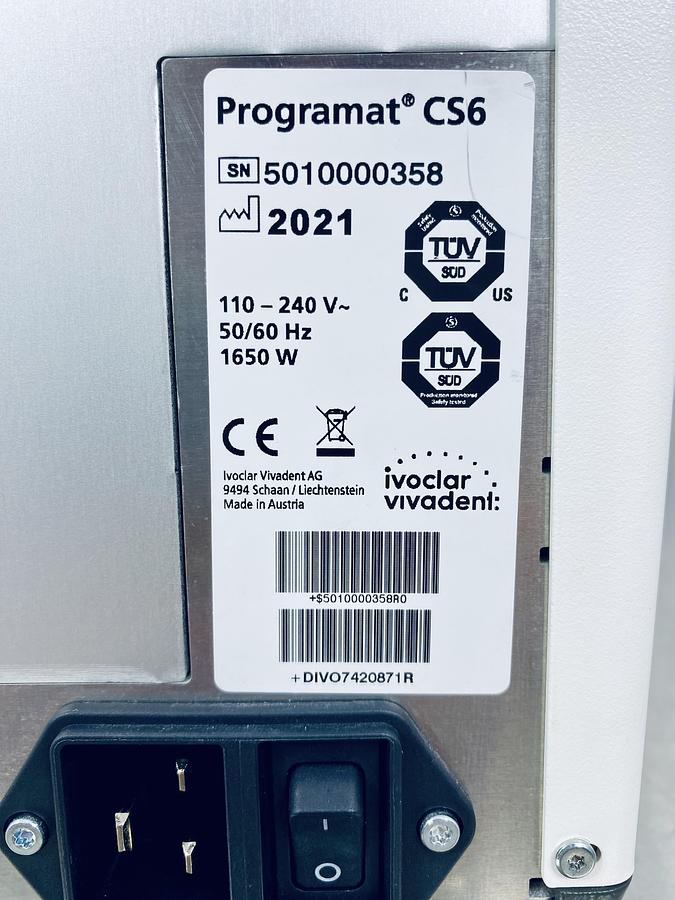 Used 2021 Ivoclar Vivadent Programat CS6 Sintering & Crystallization Furnace (5010000358)