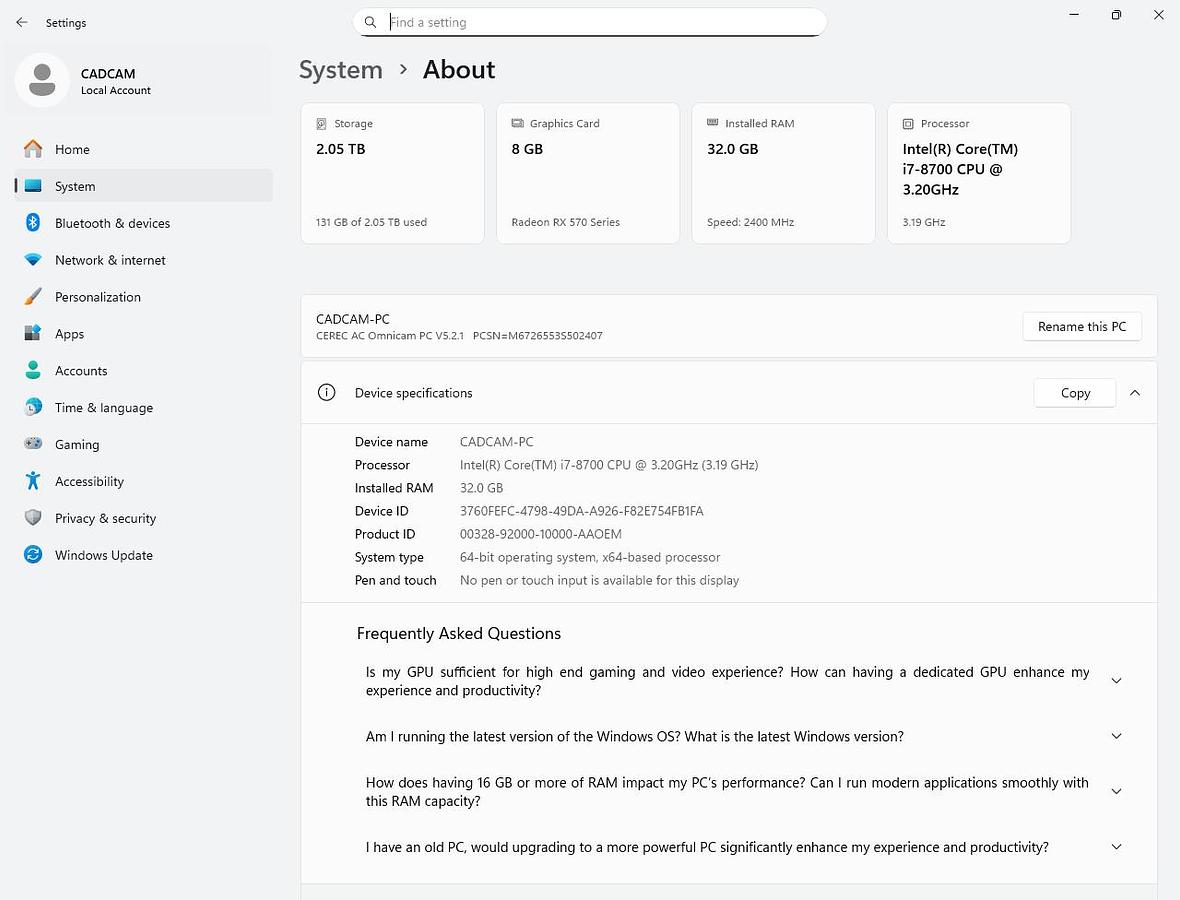 Refurbished 2016 Sirona CEREC AC Omnicam with 5.2 Software (182026)