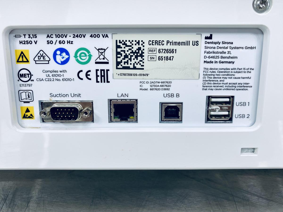 Used 2021 Dentsply Sirona CEREC Primemill 4-Motor Wet/Dry Mill (651847)